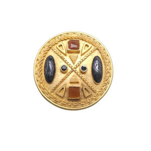 Multicolor Enamel Medallion 1980s Runway Brooch Pin Gold Tone Vintage